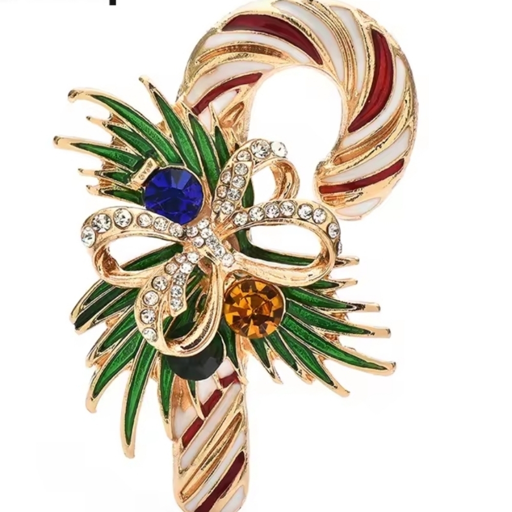 New!  Festive Candy Cane Brooch Hat Scarf Jacket Sweater Bag Pin Char